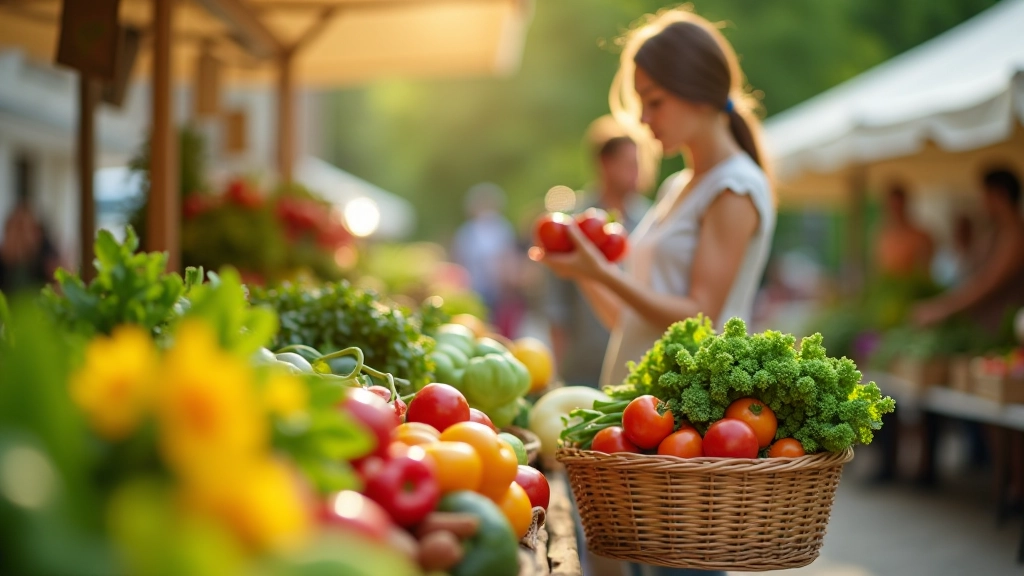 Marché bio avec produits écologiques et paniers durables